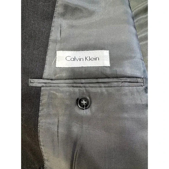 Calvin Klein Mens Charcoal Gray 100% Wool 2 Button Blazer Suit Jacket 48L - Picture 13 of 16